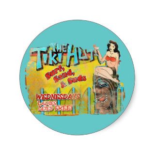 Vintage Tiki Hut Funny Round Sticker