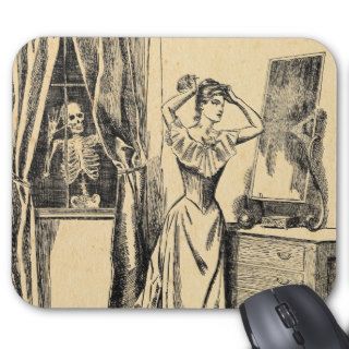 Skeleton Spying on Victorian Lady Vintage Goth Art Mousepad