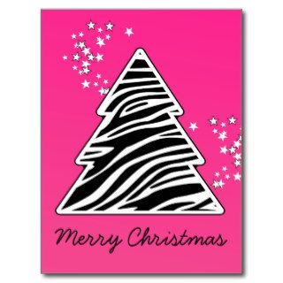 Pink Zebra Christmas Tree Post Cards