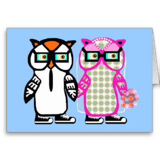 Funny Hipster Owl Wedding Bride & Groom Blank Card