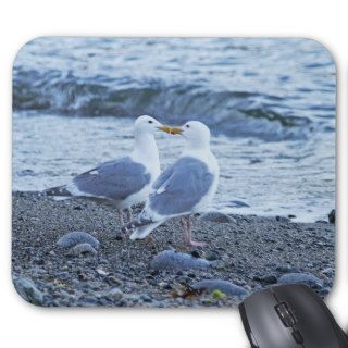 Seagulls Kissing on the Beach Photo Mousepads