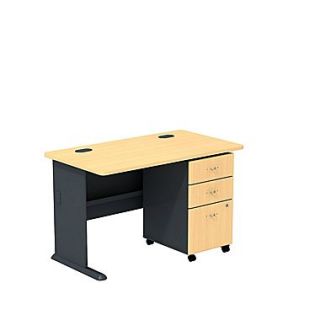 Bush Cubix 48W Desk w/ 3 Dwr Mobile Ped (B/B/F)   Euro Beech/Slate Gray  Make More Happen at