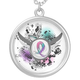 Teal Purple Pink Ribbon And Wings Thyroid Cancer Custom Jewelry