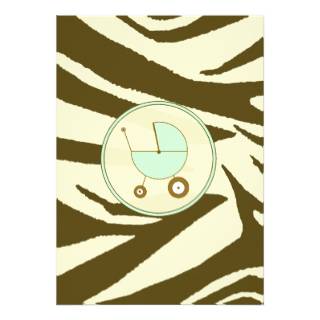 Green and Brown Zebra Print Baby Shower Invitation