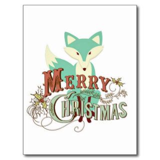 Teal Merry Christmas Fox Postcards