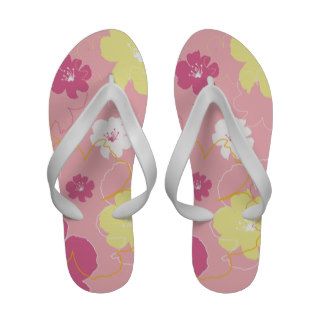 Colorful Pink and Yellow Flowers Flip Flops