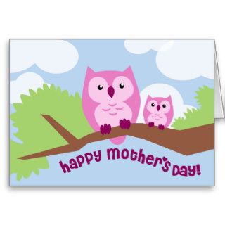 Cute Pink Owl Mom and Baby Mother's Day Card