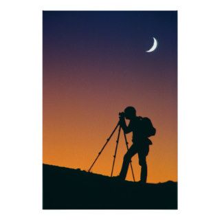 Photographer Silhouette and Crescent moon Print