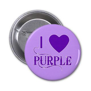 I Love Purple with Purple Heart Pinback Buttons