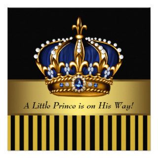 Royal Navy Blue Black Gold Prince Baby Boy Shower Personalized Invite