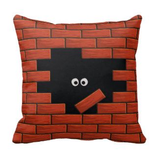 Brick Wall Funny Cartoon Eyes pillow
