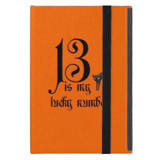 13 is my lucky number+black cat/orange iPad mini cover