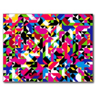 Abstract Geometric Red Pink Blue Colorful Pattern Post Card