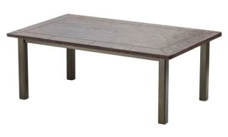 Telescope Casual Terra Stone 84 x 42 in. Rectangle Patio Dining Table with Umbrella Hole   Patio Tables