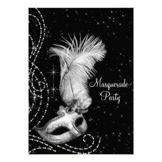 Elegant Black White Masquerade Party Invites
