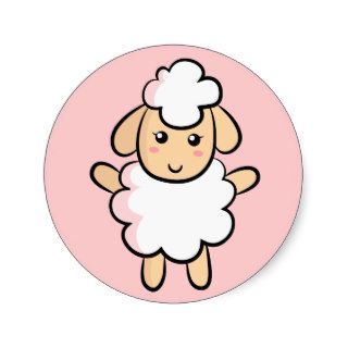 Cute White Cartoon Sheep with Pink Shading Stickers