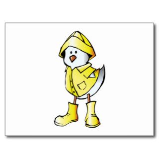 Cartoon Baby Chick Wearing a Raincoat Postcard