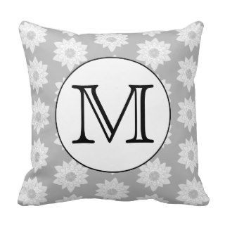 Floral Pattern, Black and White Custom Monogram. Throw Pillows