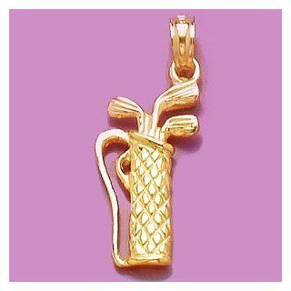 14k Gold Sports Necklace Charm Pendant, Golf Bag 3d Textured Million Charms Jewelry