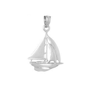 14k White Gold Nautical Necklace Charm Pendant, 3d Sailboat Jewelry