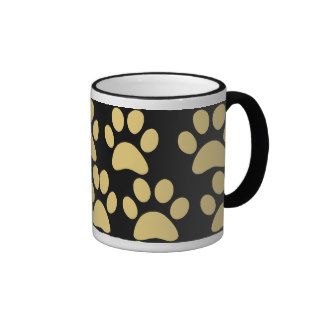 Cute Puppy Dog Paw Prints Tan Black Coffee Mug
