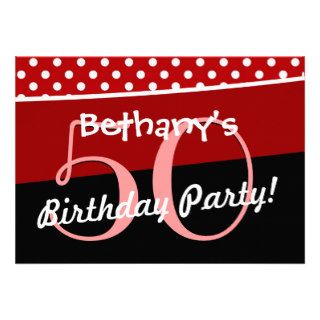 50th  Birthday Party Red Polka Dots Template V10 Custom Invites