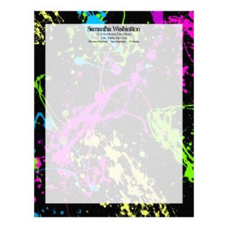 Fresh Retro Neon Paint Splatter on Black Letterhead Template