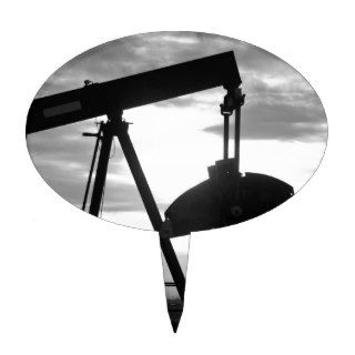 Oil Well Pump Jack Black and White Cake Toppers