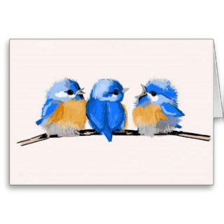 Three Adorable Baby Bluebirds Blank Note Card