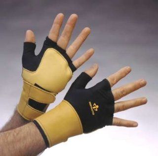 Anti Impact Glove, Fingerless, Leather Wrist Support, Right Hand ONLY, Large