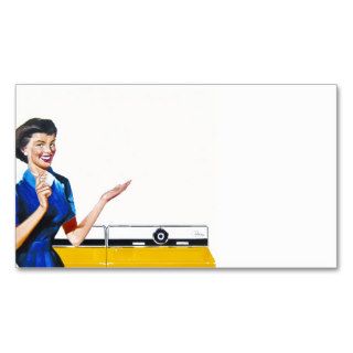 Funny Retro Housewife with Washing Machine Business Card Template