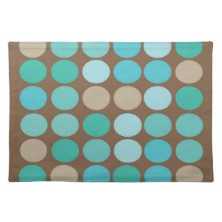 Aqua Blue Teal & Brown Dots Modern Pattern Place Mat