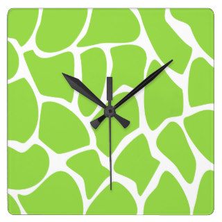 Giraffe Print Pattern in Lime Green. Square Wall Clocks