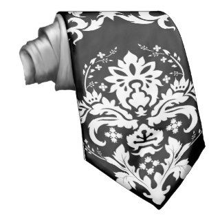 Elegant White on Black Damask Custom Tie