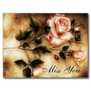 Missing  You Vintage Pink Rose Greeting Post Card