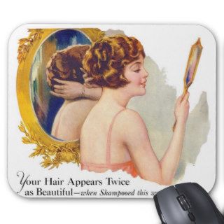Vintage Retro Women 20s Woman's Shampoo Ad Art Mouse Pad