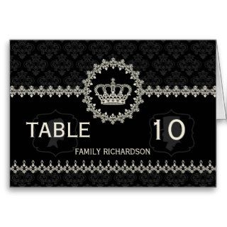 Modern Lace Crown Damask Wedding Table Number Card