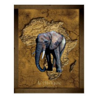 Elephant on Rustic Map of Africa Art Poster
