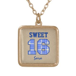 Sweet Sixteen 16 Blue PLAID Custom Name V35 Custom Necklace