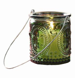 Tag Pressed Glass Tea Light Lantern, Set of 12, Red & Green   Tea Light Holders
