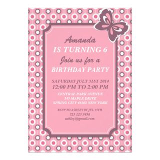 Pink Polka Dots and Butterfly Invitation Card