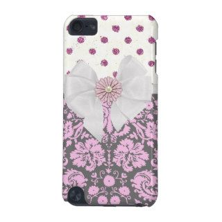 Shabby Chic Pink Gray Damask Glitter Polka Dots iPod Touch (5th Generation) Cover