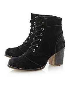 Bertie Paxson stacked heel lace up ankle boots Black Suede