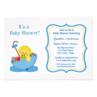 Yellow Duck, Blue Umbrella Baby Shower Personalized Invite