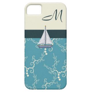 Aqua Blue Cream Sailboat Monogram iPhone 5 Case