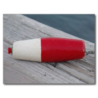 Antique red white and green fishing bobber / lure post card