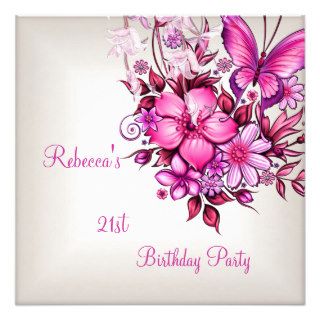 21st Birthday Flowers Elegant Cream White Pink Announcement