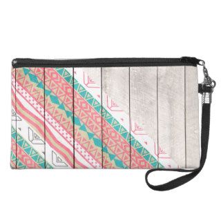 Andes Tribal Aztec Coral Teal Chevron Wood Pattern Wristlet Purses