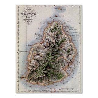 Map of Mauritius, illustration 'Paul et Virginie' Print