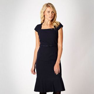 The Collection Navy mid length belted twill dress